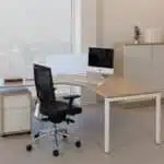 Crescent Desk in Office with Chair and Pedestal