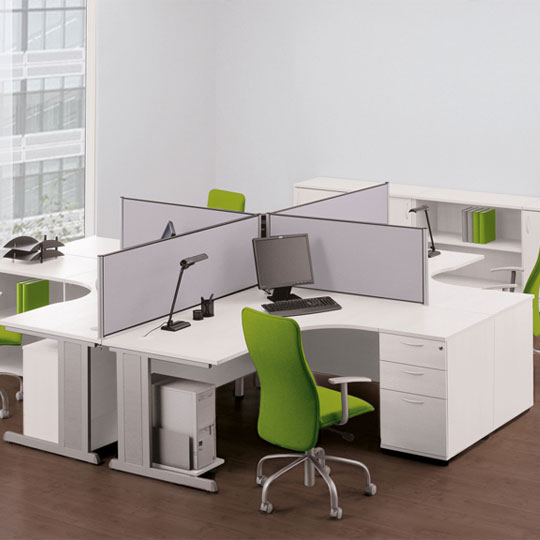 Quad bench of Cantilver Optima C Desks and desktop screens