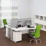 Double Cantilever desk system in office with chairs