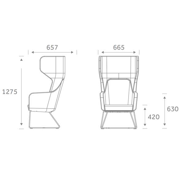 HARC High Back Skid Frame Modern Chair Dimensions