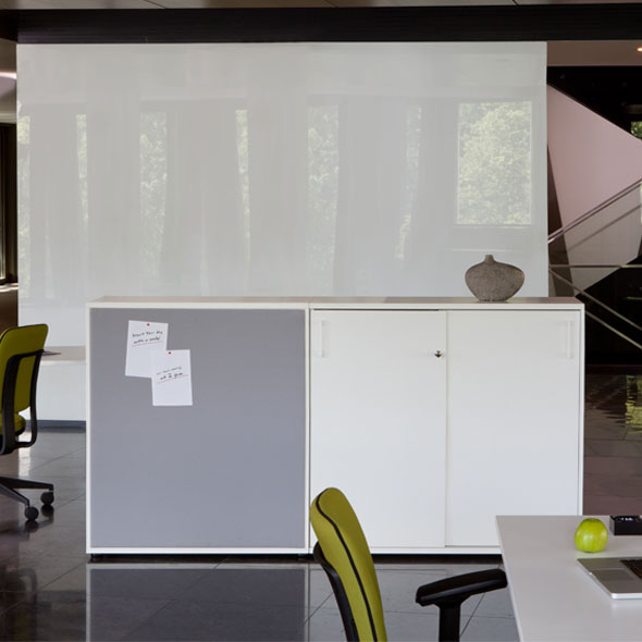 Sliding Door Cabinet with Whiteboard Feature on Back