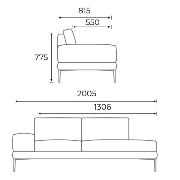 Alfi Two Seater Chaise Lounge Piece with Right Arm